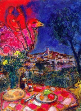  Chagall Pintura Art%C3%ADstica - Mesa puesta con vista de Saint Paul de Vance contemporáneo Marc Chagall
